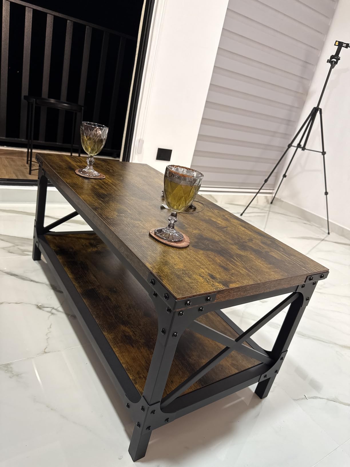 Rectangle Coffee Tables for Living Room, Wood Rectangular Coffee Table, 2 Tier Industrial Modern Center Table with Thickened Tabletop and Metal Frame, 47 inch Long (Rustic Brown) customer photo 2
