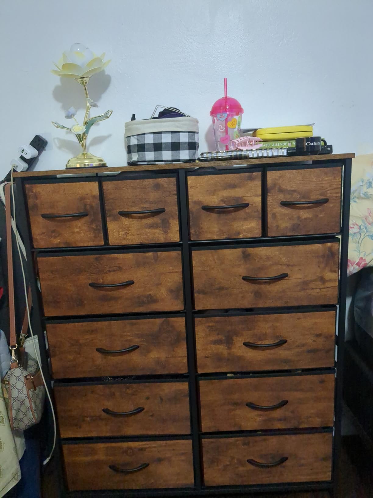 WLIVE Tall Dresser for Bedroom with 12 Drawers, Dressers & Chests of Drawers, Fabric Dressers for Closet, Storage Dresser Organizer with Steel Frame, Wood Top, Rustic Brown Wood Grain Print customer photo 2