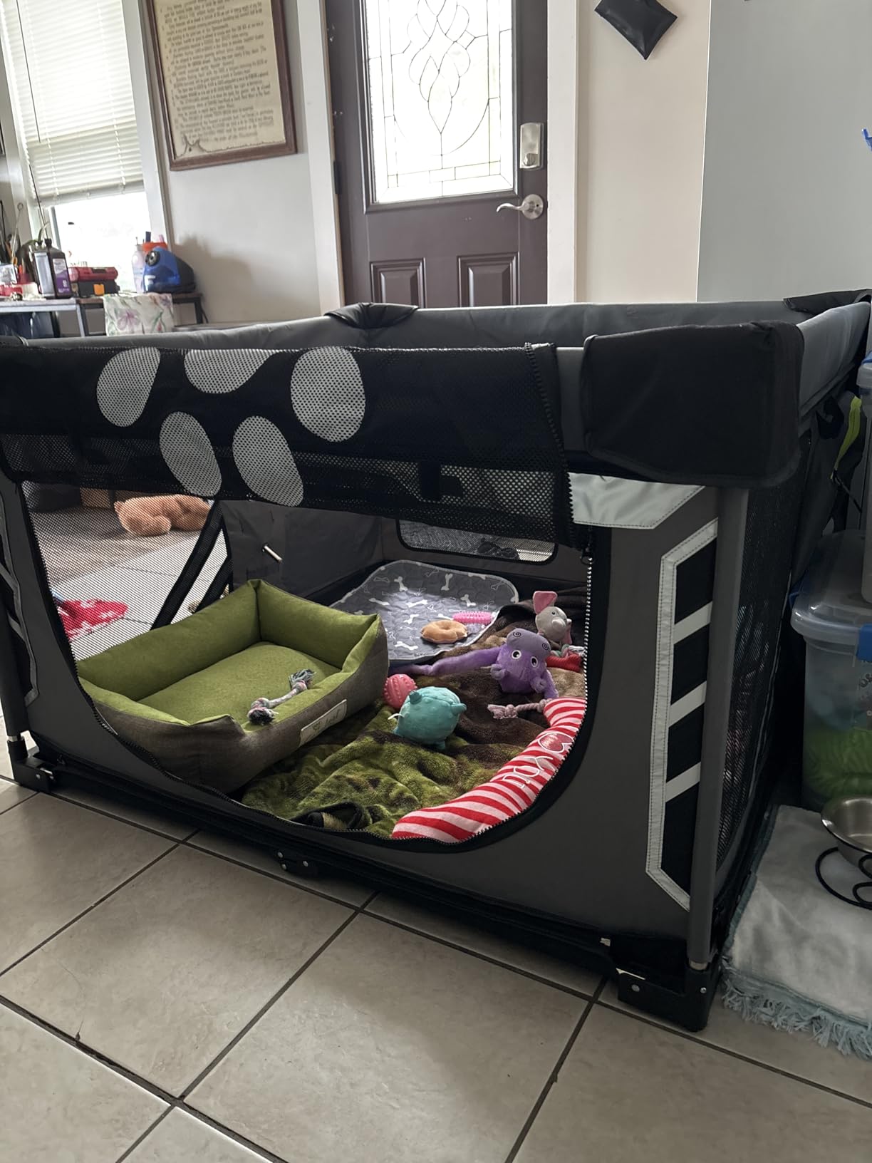LOOBANI Foldable Dog Playpen with Cover: 1 Min Setup Pet Puppy Playpen Indoor, Sturdy Reinforced Steel/Iron Frame Dog Fence, Portable Whelping Box for Home Dog Cat Rabbit, Patented customer photo 2