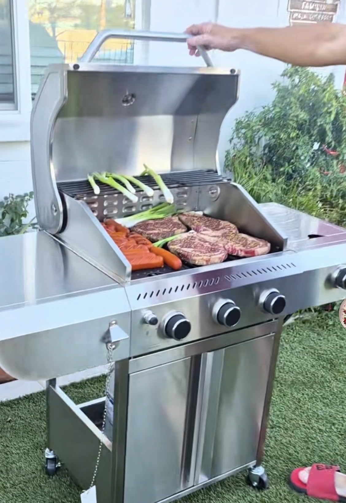 34,000 BTU 3-Burner Propane Gas Grill with Side Burner, All Stainless Steel BBQ Grill, Cast Iron Grates & Portable Cart with Wheels customer photo 2