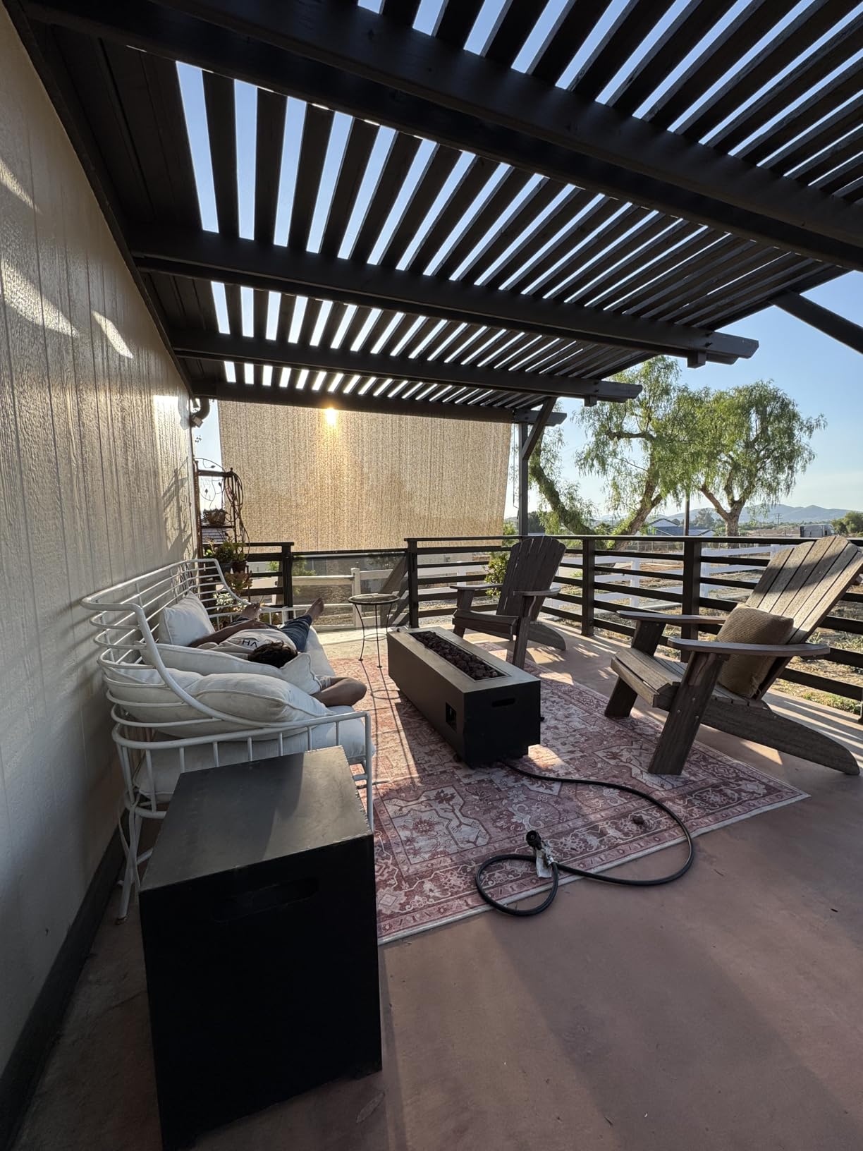 GENIMO 5x8 Outdoor Rug, Washable for Patio and Deck, Blue | Vintage boho medallion design for porch; fade resistant chenille with quick-dry non-slip backing for indoor sunroom. customer photo 2