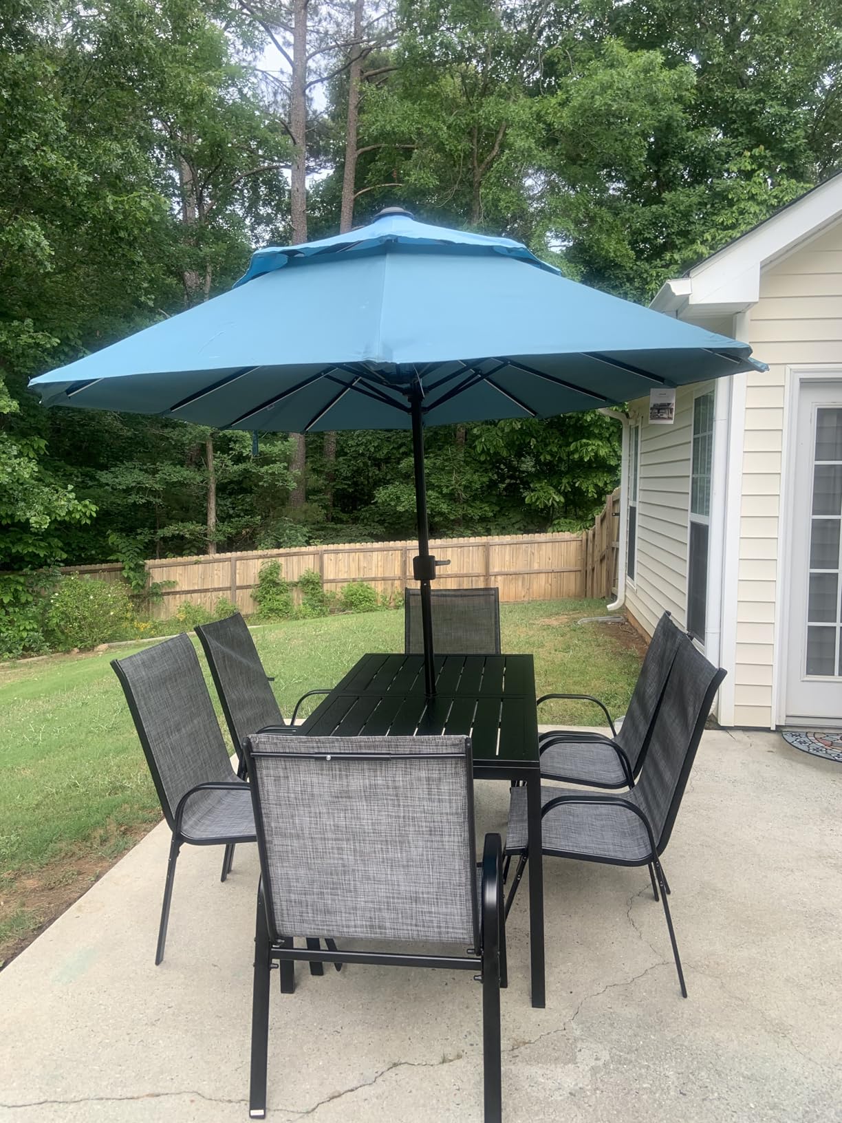 Pamapic Outdoor Dining Sets for 6, Rectangular Steel Slat Table with 6 Textilene Chairs, 7 Piece Patio Table and Chairs Set with Umbrella Hole for Patio, Backyard, Poolside (Grey, No Umbrella) customer photo 1