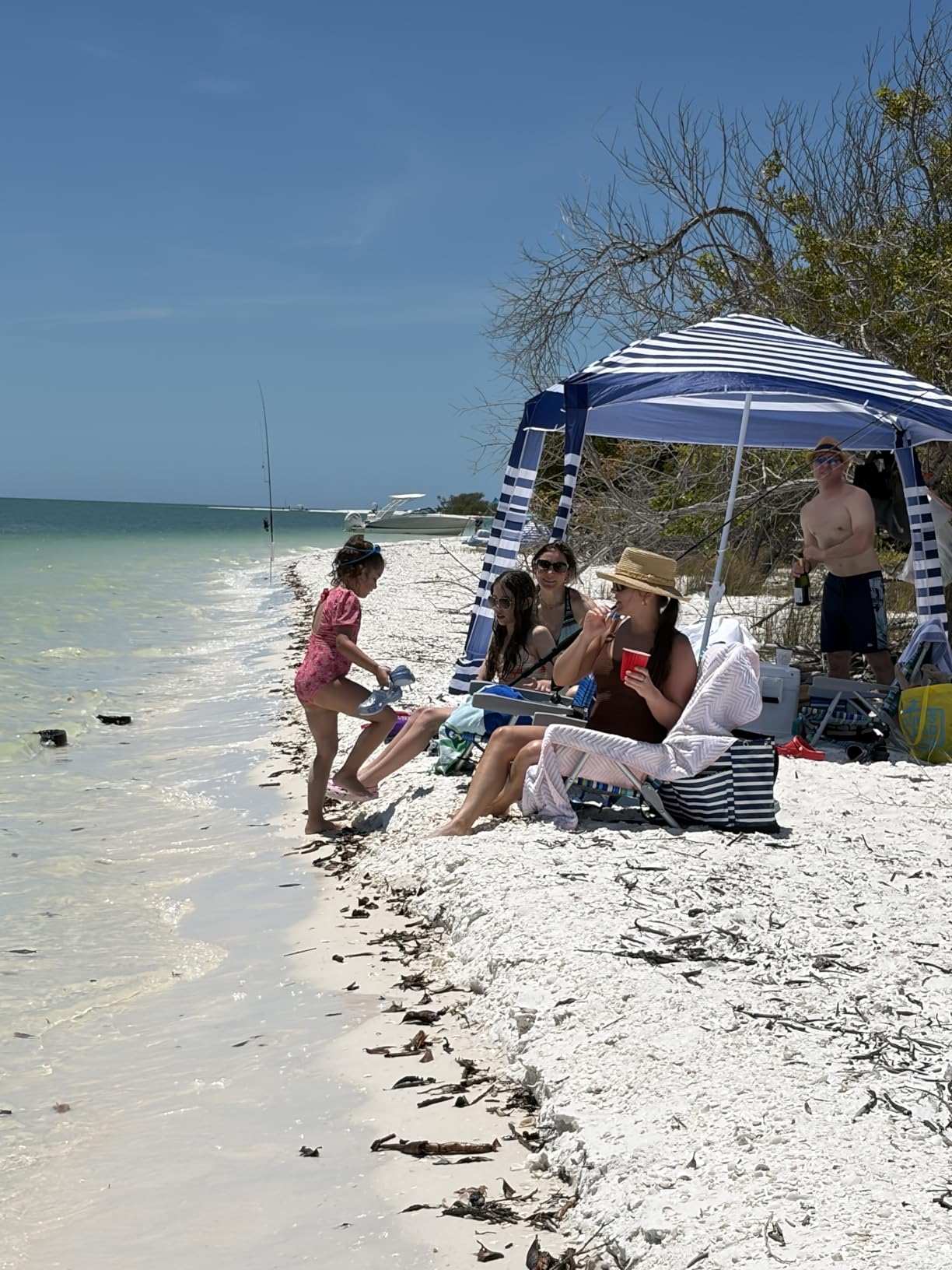 MoKo Beach Cabana, 8'x8' Large Beach Canopy with Side Wall, UPF 50+ Protection Easy Setup Beach Tent Sun Shelter, Adjustable Height Wind Resistant Cabana Beach Tent for Whole Family, Navy Stripes customer photo 1