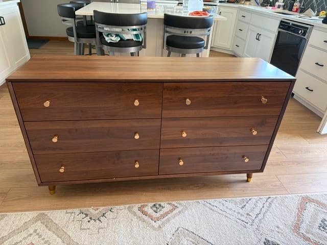 Messenya 6 Drawer Dresser for Bedroom, 55 Inch Walnut Dresser for Closet, Mid Century Wood Chest of Drawers with Natural Texture & Pre-Embedded Slots for TV Stand, Living Room, Hallway, Office customer photo 2