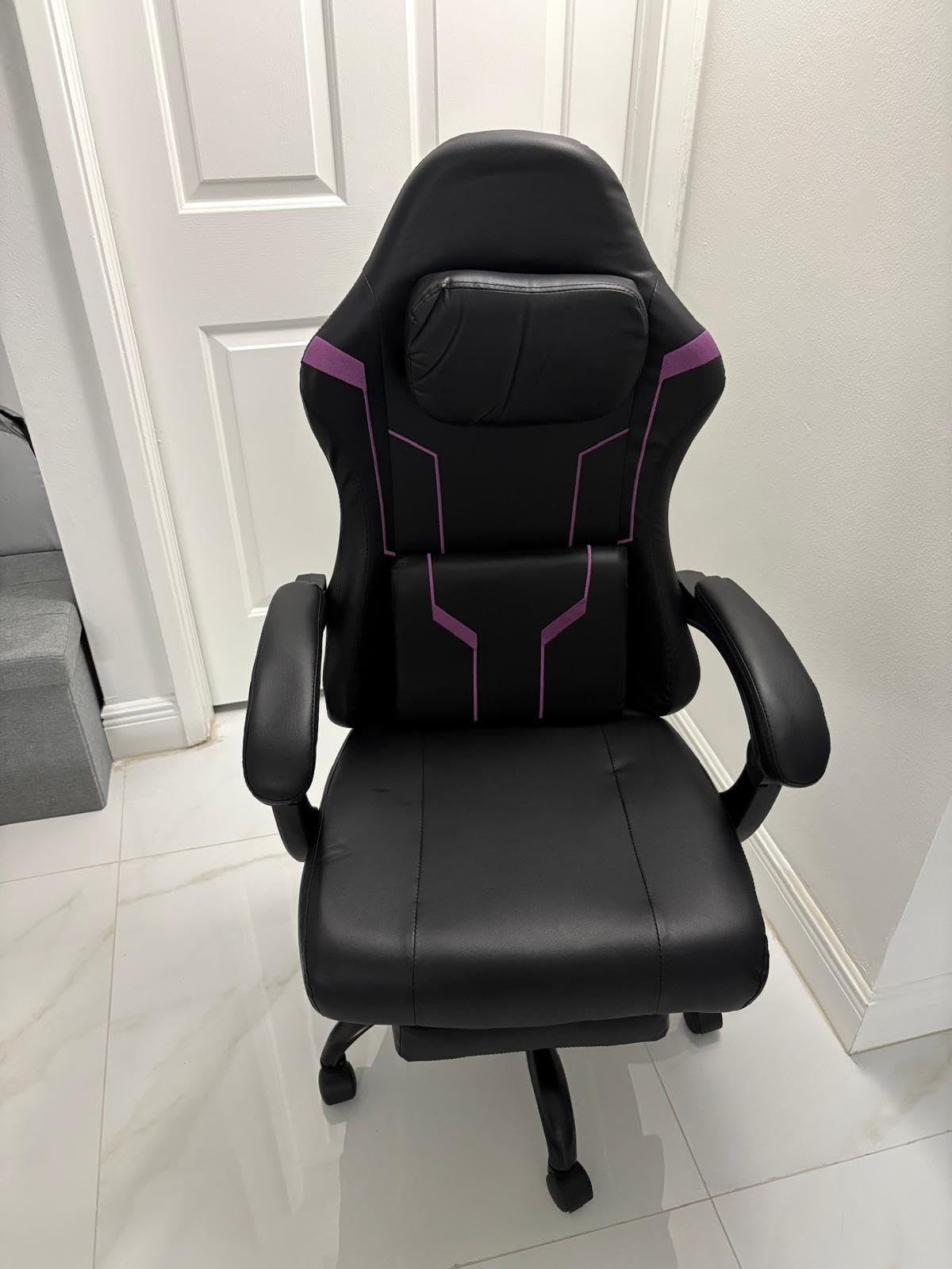 Massage Gaming Chair, Ergonomic Video Game Chair with Lumbar Support and Footrest, Height Adjustable Fabric Computer Chair with Pocket Spring Cushion (Gray) customer photo 1