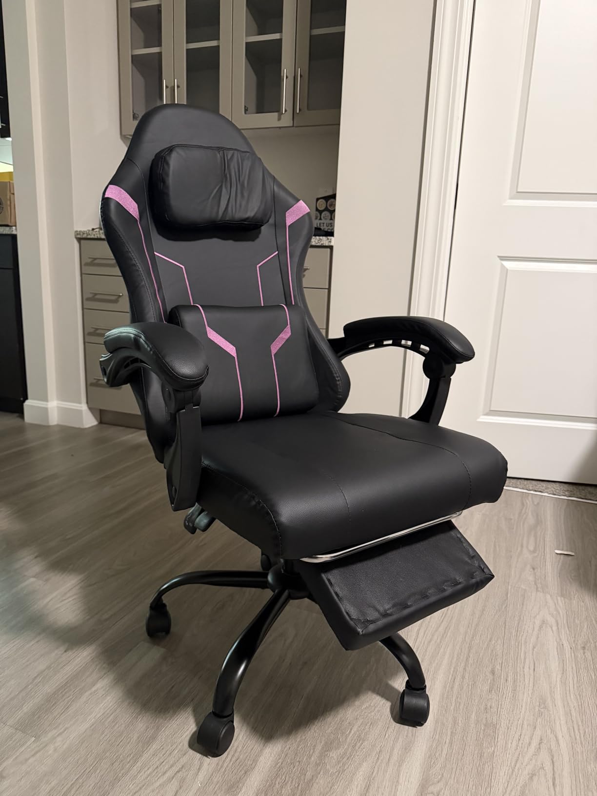 Massage Gaming Chair, Ergonomic Video Game Chair with Lumbar Support and Footrest, Height Adjustable Fabric Computer Chair with Pocket Spring Cushion (Gray) customer photo 2