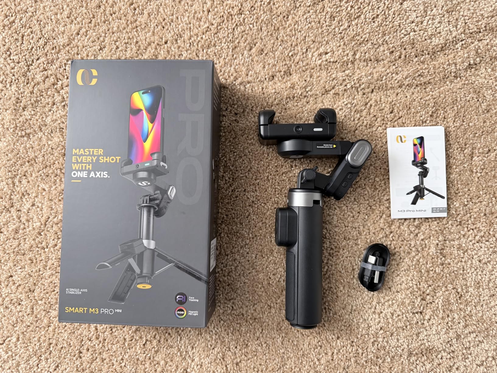 AOCHUAN Gimbal Stabilizer for iPhone, 4 in 1 Phone Gimbal w/360° Rotation for iPhone/Andriod Sefie Stick Tripod w/Auto Face Tracking and Wireless Remote for Vlogging-M3 Promini Black customer photo 2