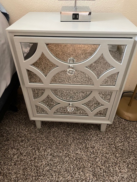 COZAYH Modern 2 Drawer Nightstand with Mirrored Fronts, Elegant Geometric Pattern Bedside Table for Bedroom, Light Gray customer photo 1