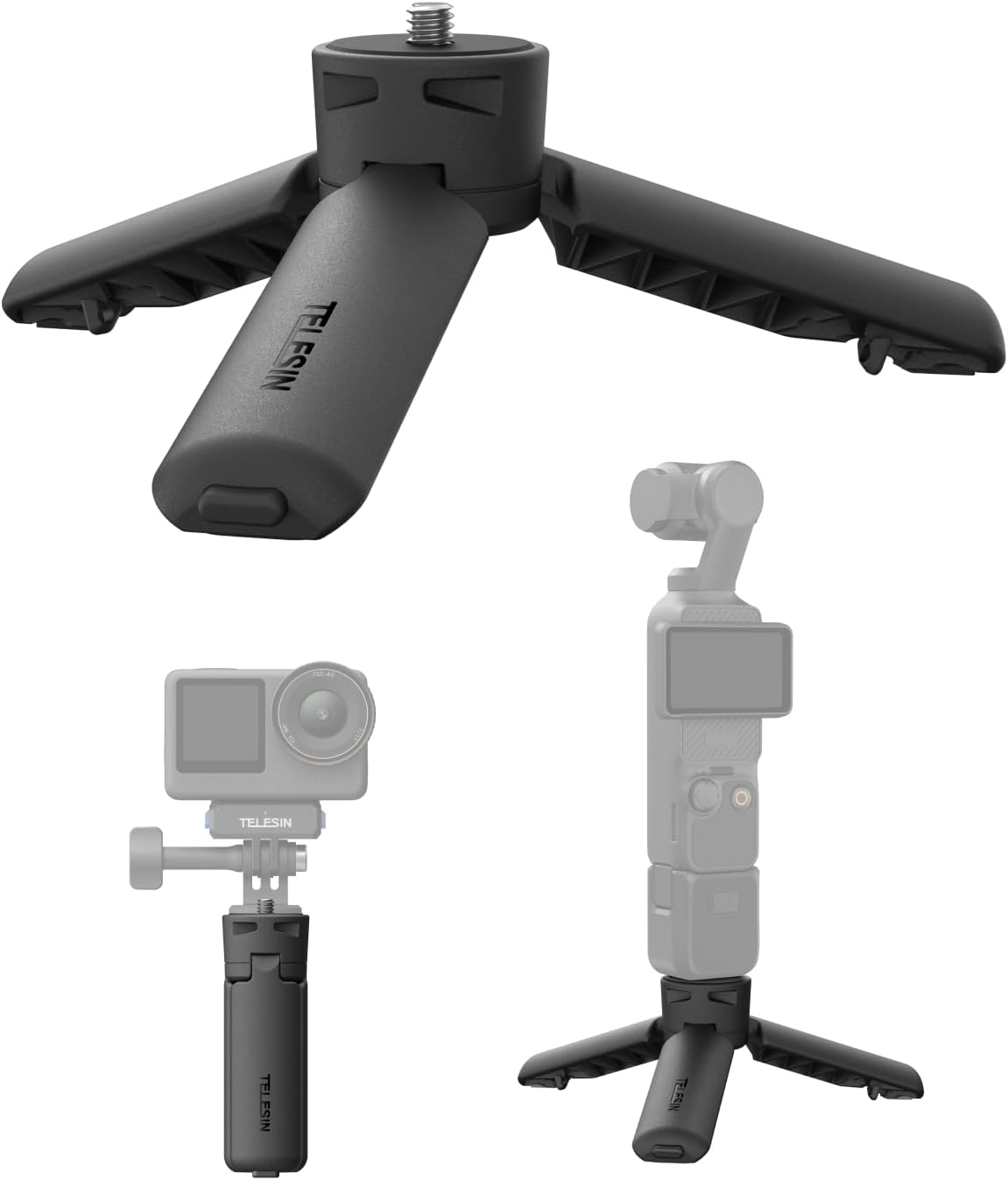 TELESIN Mini Tripod & Grip for DJI Osmo Pocket 3/4 Camera&Phone, One Click Open Desktop Stand&Handle with 1/4