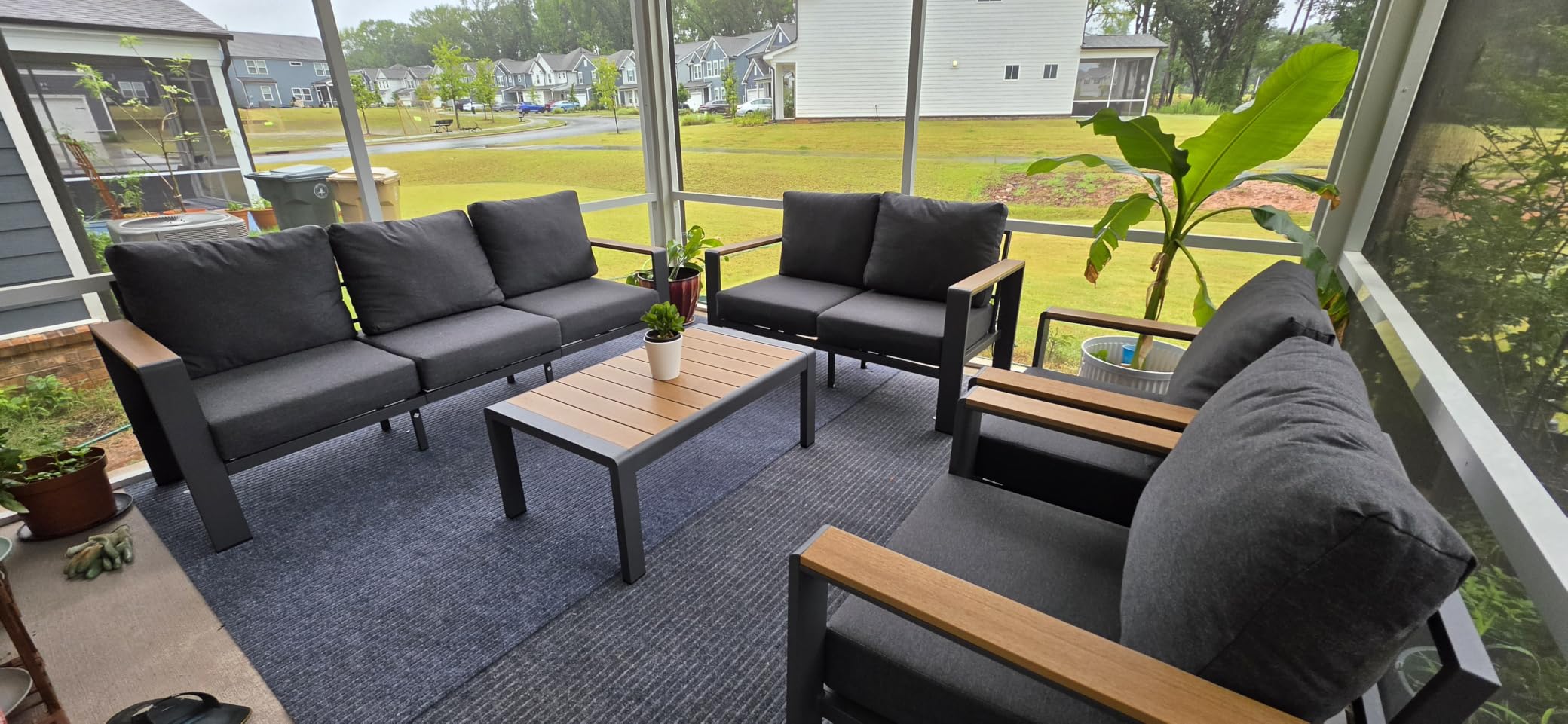 Aluminum Outdoor Patio Furniture Set with Coffee Table, 4 Piece Patio Conversation Sets with Washable Thick Cushions, Outdoor Sectional Furniture Set for Poolside, Balcony, Deck, Gray customer photo 1