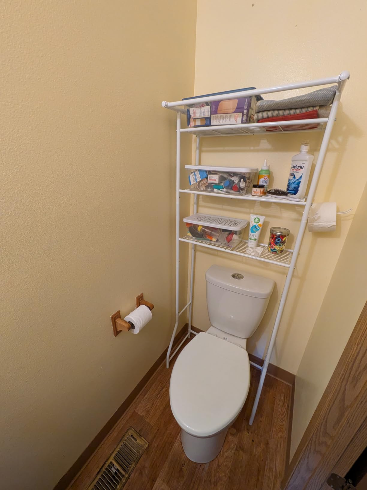 Simple Trending 3 Tier Over The Toilet Storage Rack, Metal Bathroom Shelf, Bathroom Stand Organizer Space Saver with Paper Holder and Hooks, White customer photo 2
