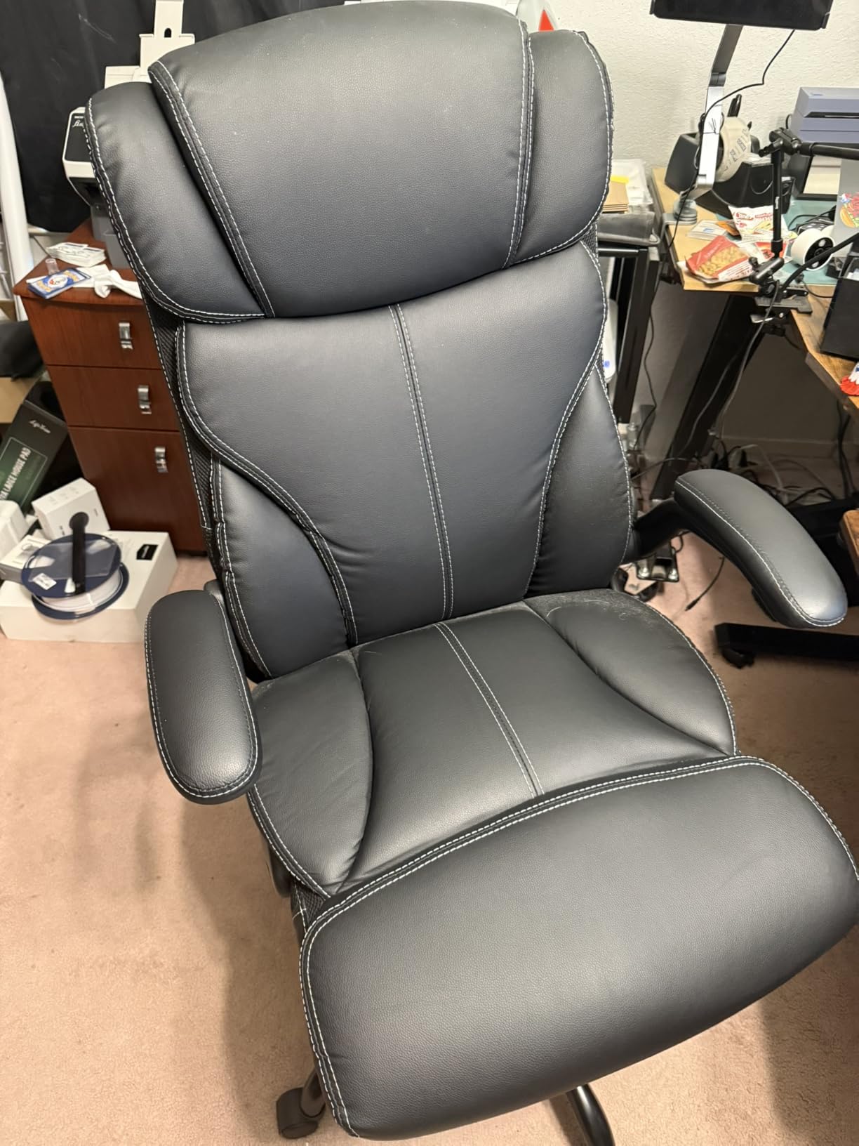 Primy Office Chair, Ergonomic Leather Desk Chair with Flip-up Armrests, Big and Tall High Back Executive Computer & Gaming Chair with Footrest, Comfy Padded, Rocking Function and Lumbar Support, Black customer photo 1