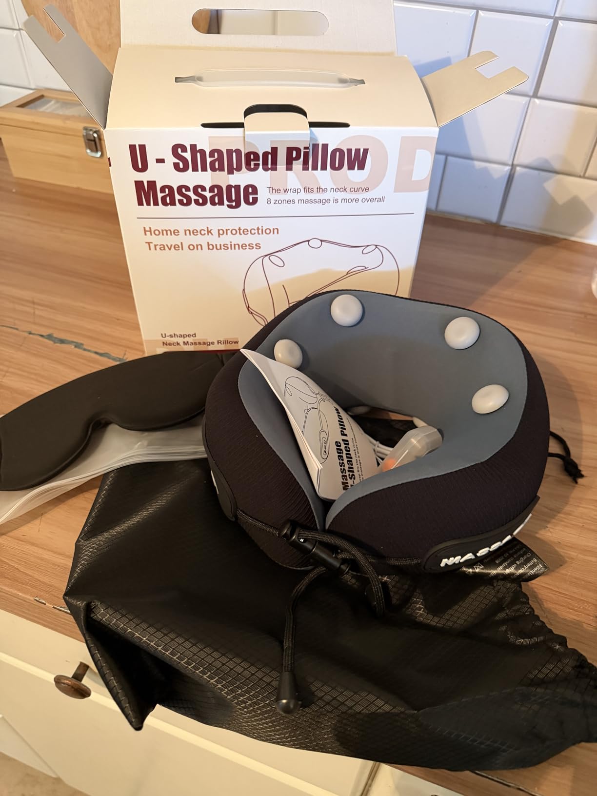 Travel Neck Pillow with Massage & Heat, U-Shaped Neck Massager with 8-Point Vibration, Eye Mask and Earplugs Set - Ergonomic Memory Foam, Ideal for Travel, Office, Home customer photo 1