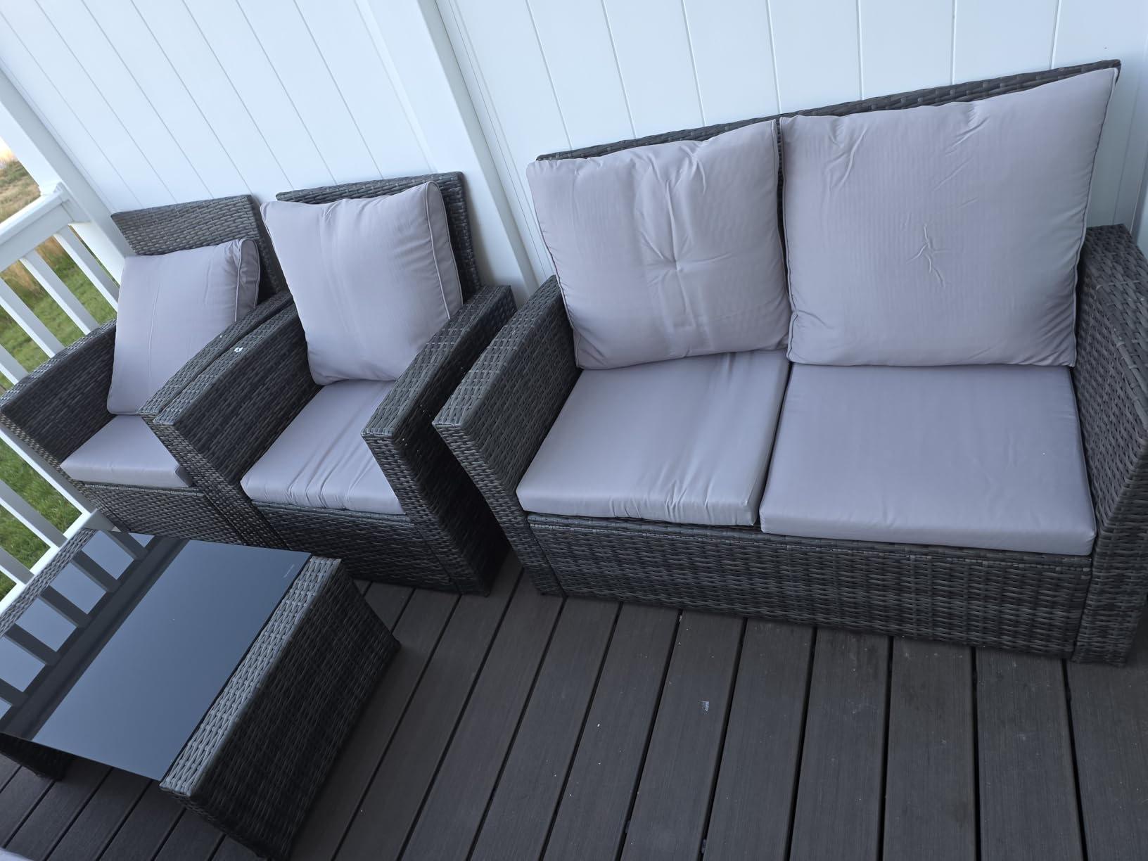 Wisteria Lane 4 Piece Patio Furniture Set, Wicker Outdoor Patio Conversation Furniture Set, All Weather Outdoor Patio Sofa with Cushion and Wood Table, Grey Wood customer photo 1