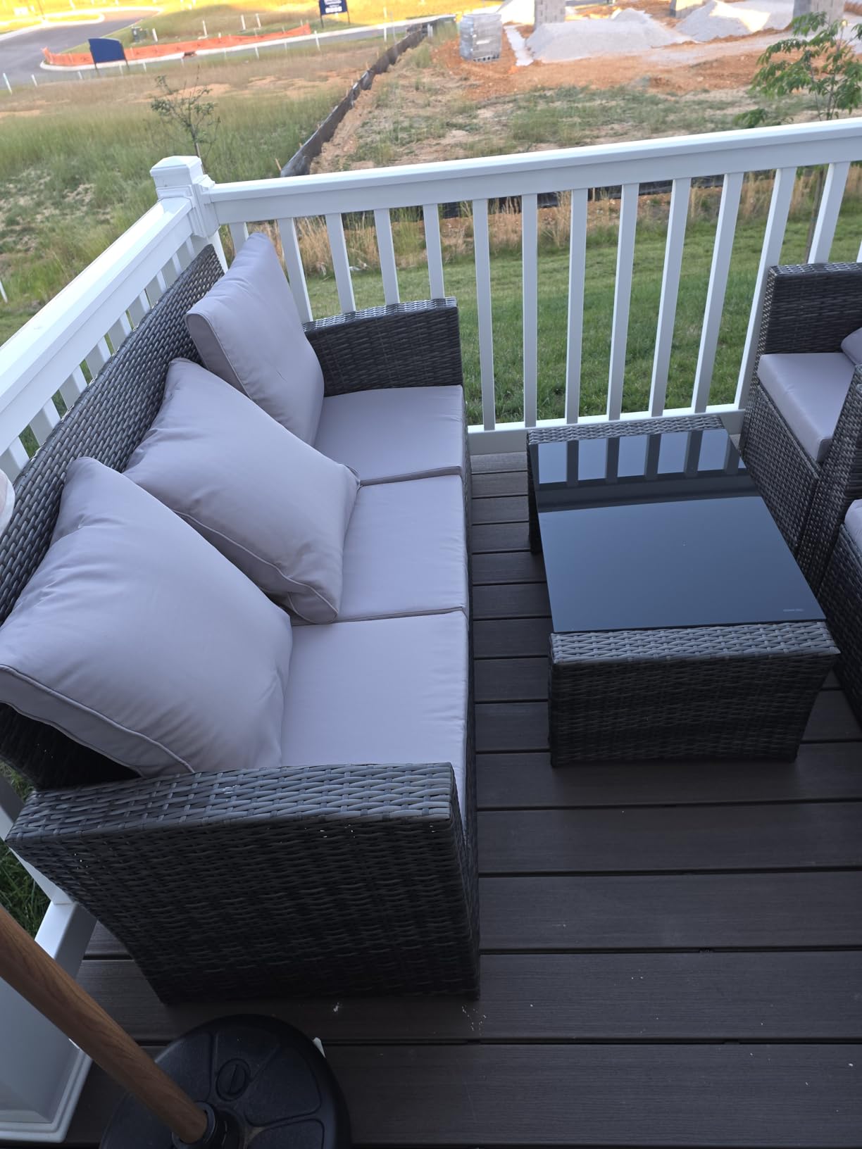 Wisteria Lane 4 Piece Patio Furniture Set, Wicker Outdoor Patio Conversation Furniture Set, All Weather Outdoor Patio Sofa with Cushion and Wood Table, Grey Wood customer photo 2