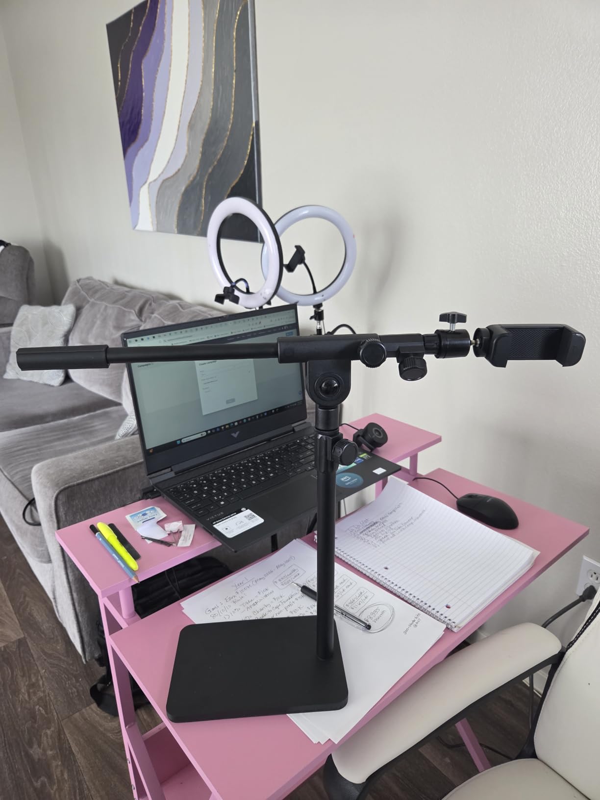 InnoGear Overhead Phone Mount, Cell Phone Holder Webcam Mounts for Desk Camera Stand for Logitech Webcam C922 C930e C920S C920 C615 C960 C920x BRIO 4K NexiGo N60, Right Light, GoPro with 1/4