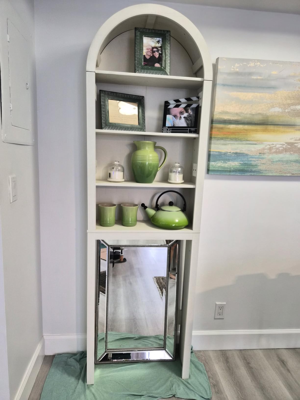 IFGET Arched Over The Toilet Storage Cabinet with Acrylic Doors, Modern Over Toilet Bathroom Organizer Shelf, Small Wooden Bathroom Storage Cabinet with Adjustable Shelf, Space Saver, Natural Oak customer photo 1