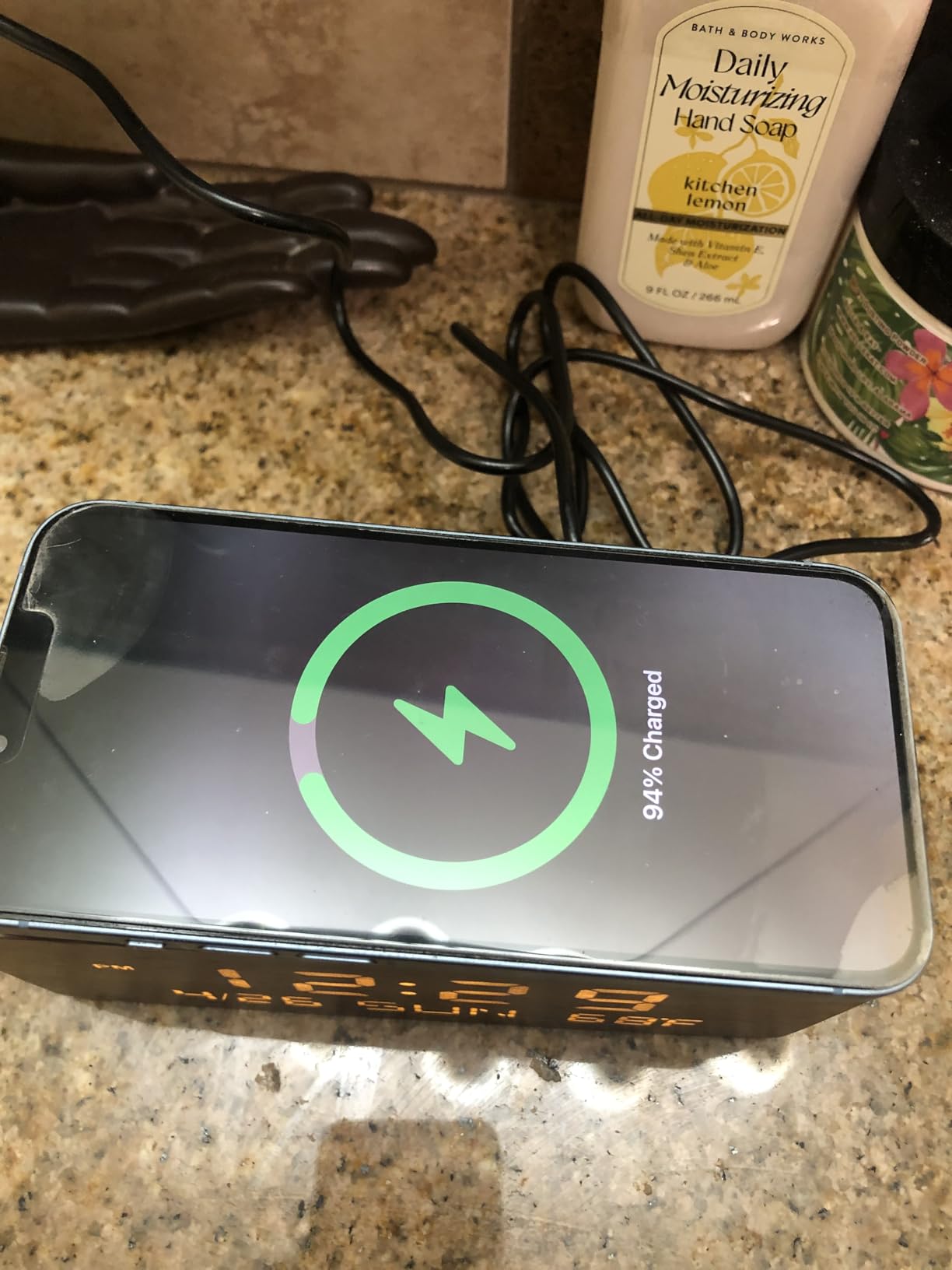 Andoolex Wooden Digital Alarm Clock with Wireless Charging, 0-100% Adjustable Brightness Dimmer and Alarm Volume, Weekday/Weekend Mode, Dual Alarm, Snooze, 12/24H, Wood LED Clock for Bedroom (Black) customer photo 2