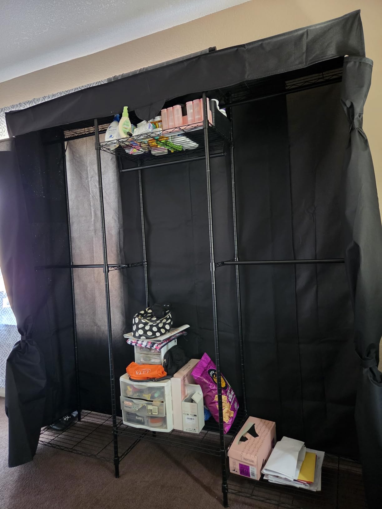 SONGMICS Clothing Rack, Heavy-Duty Garment Rack with Adjustable Storage Shelves and Hanging Rails, Fabric Cover, Freestanding Portable Wardrobe Closet, Ink Black ULGR424BH01 customer photo 1