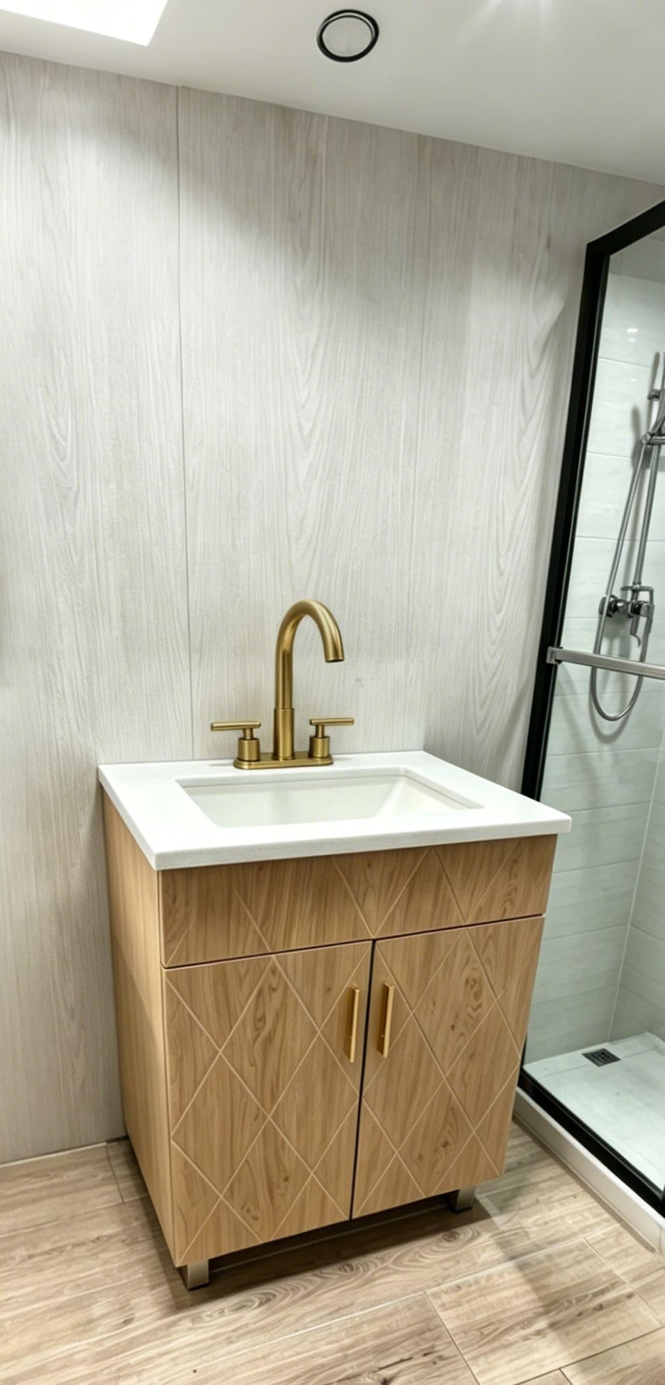 Bathroom Vanity with Sink 24 Inch, Modern Bathroom Cabinet with Diamond Pattern Doors, Ceramic Sink, Metal Legs, Small Bathroom Storage Vanity(Natural Oak) customer photo 1