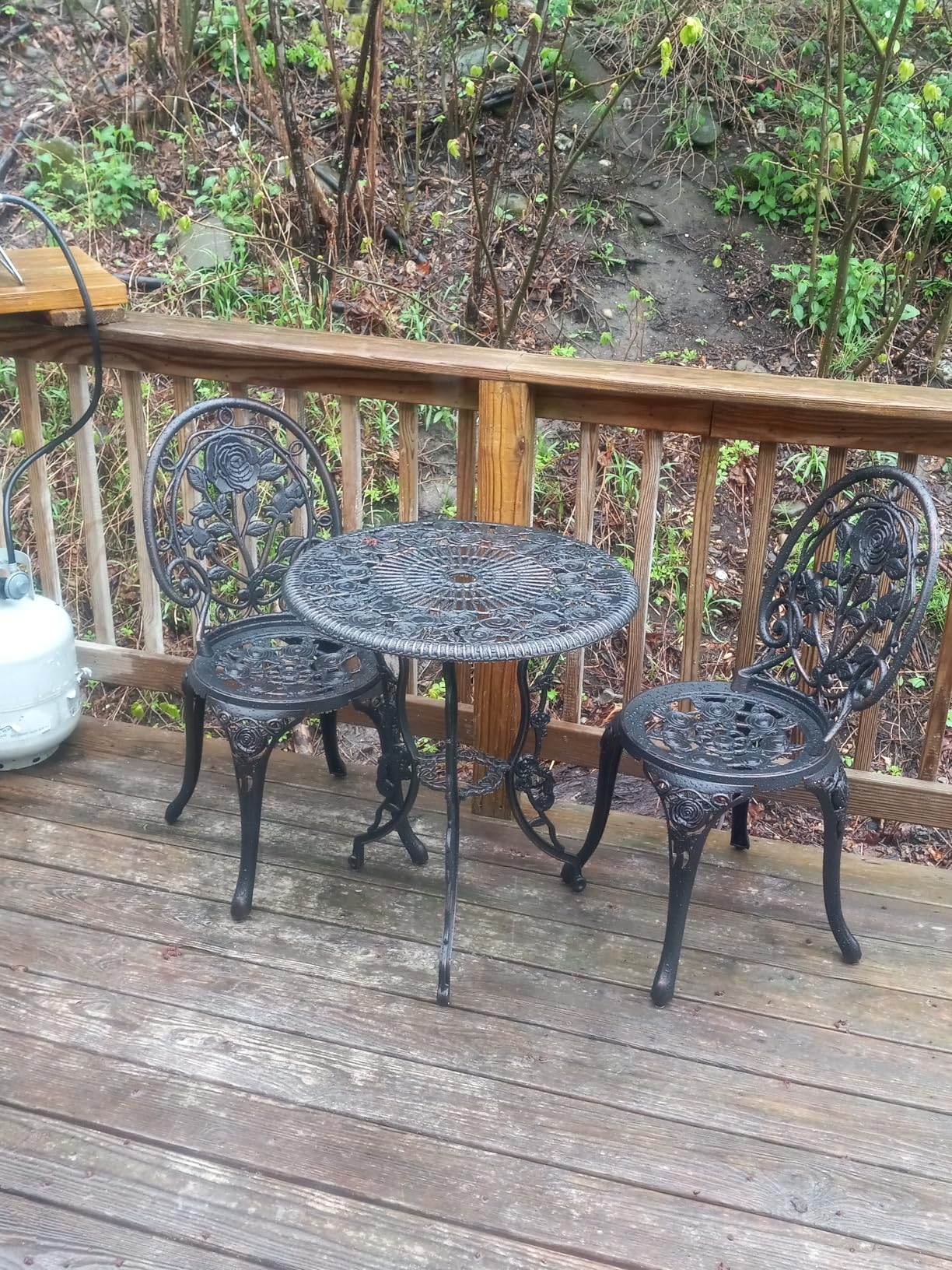 HOMEFUN Thickened Heavy-Duty Cast Aluminum Bistro Set of 2 Outdoor 3 Piece Patio Furniture, Ultra Sturdy Rustproof All-Weather for Garden Balcony, Black customer photo 2