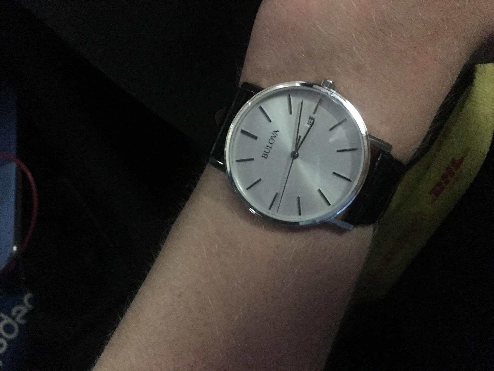 Bulova Men's Classic 3-Hand Calendar Date Quartz Leather Strap Watch, Buckle, 37mm customer photo 2