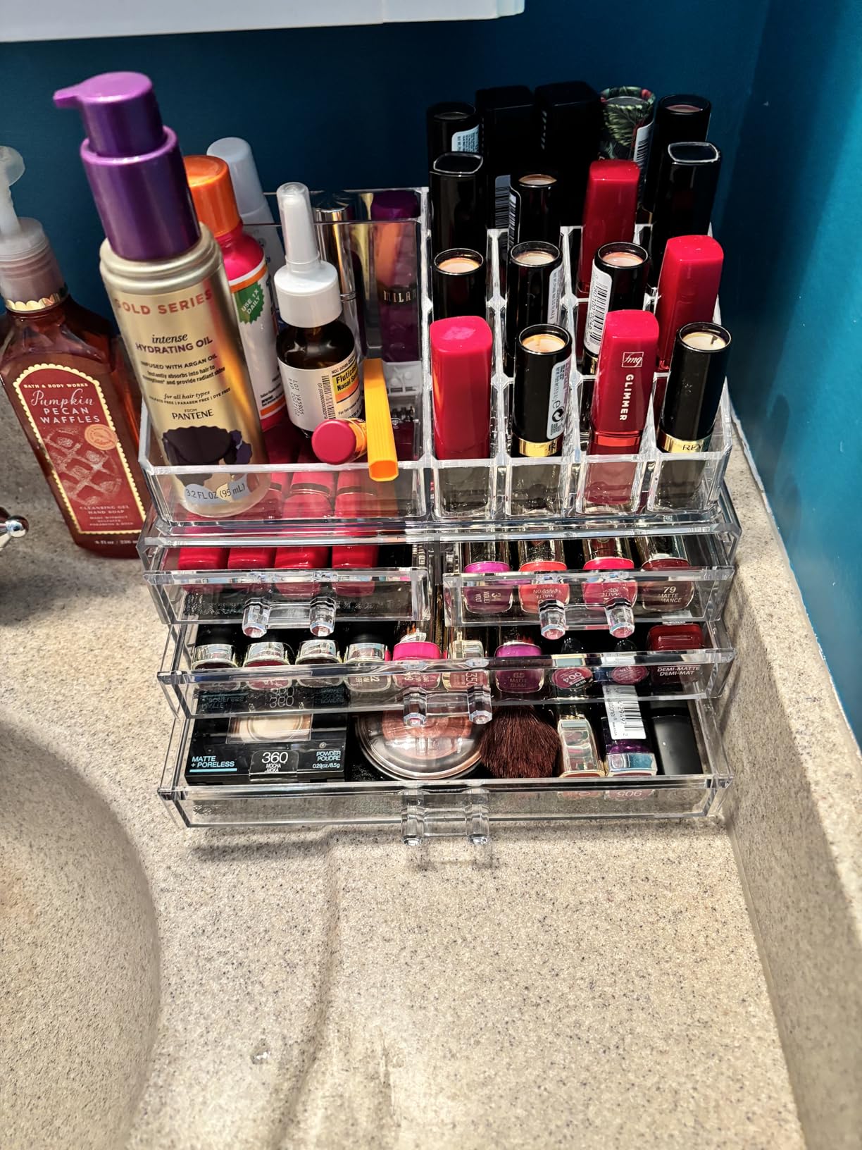 Ikee Design Acrylic Makeup Organizer with 4 Drawers and Removable Top Lipstick Holders, Ideal for Make-up or Accessories, Enhance Your Vanity or Bathroom with Clear Design for Quick Visibility customer photo 1