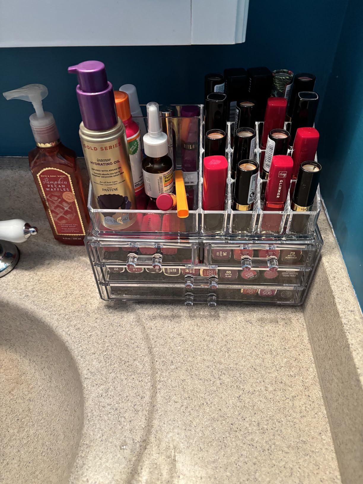 Ikee Design Acrylic Makeup Organizer with 4 Drawers and Removable Top Lipstick Holders, Ideal for Make-up or Accessories, Enhance Your Vanity or Bathroom with Clear Design for Quick Visibility customer photo 2