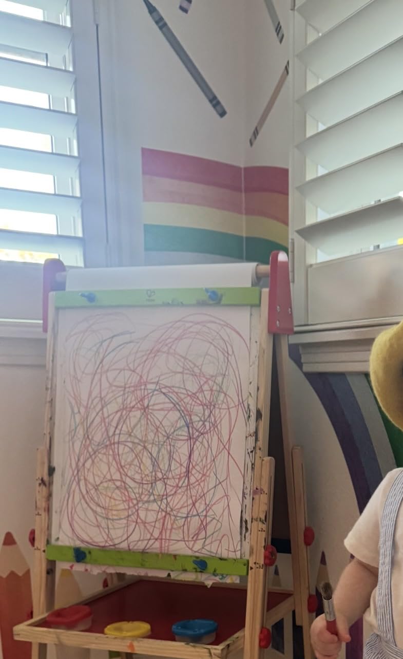 Hape E1010 Magnetic All in 1 Kids Height Adjustable Drawing Dry-Erase Chalkboard Wooden Artist Easel with 3 Paint Pots and Refillable Paper Roll customer photo 1