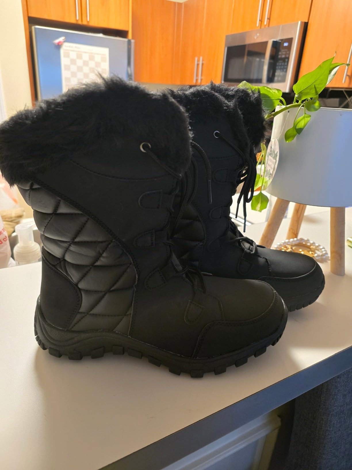 POLAR Women's Quilted Faux Fur Cuff Winter Duck Rubber Sole Durable Snow Rain Outdoor Boots customer photo 1