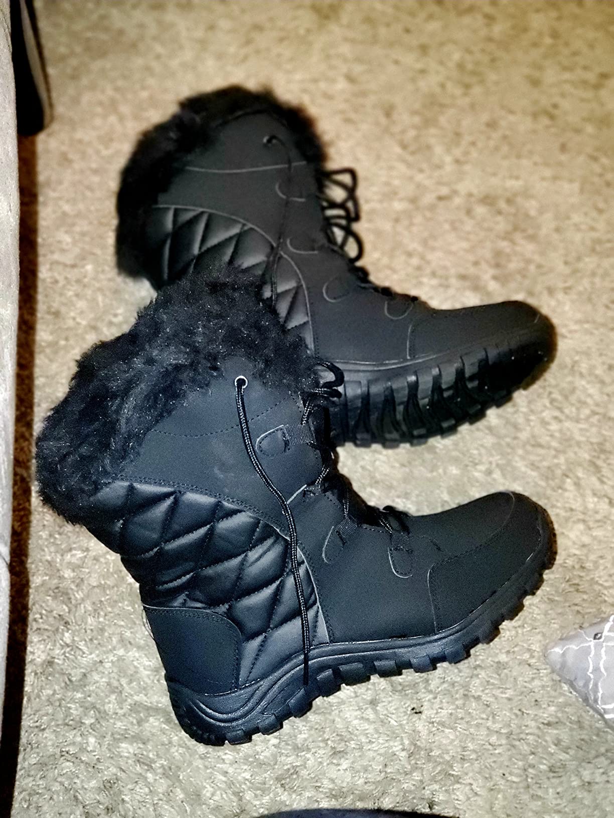 POLAR Women's Quilted Faux Fur Cuff Winter Duck Rubber Sole Durable Snow Rain Outdoor Boots customer photo 2