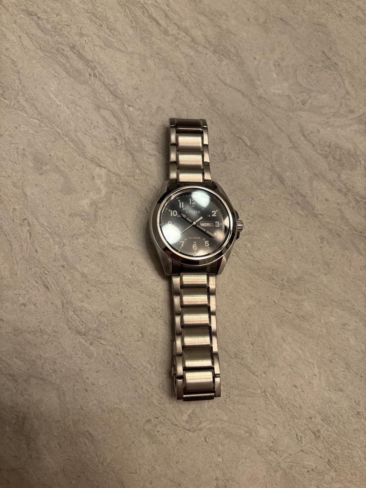 Citizen Men's Eco-Drive Weekender Garrison Field Watch in Stainless Steel, Black Dial, Arabic Markers, Luminous, 43mm (Model: AW0050-82E) customer photo 2