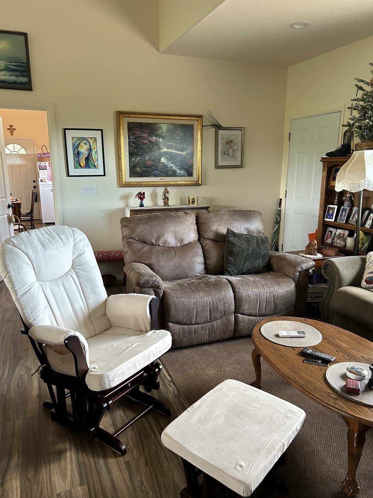 Angel Line Monterey Glider & Ottoman, Espresso Finish - Beige Cushion customer photo 2