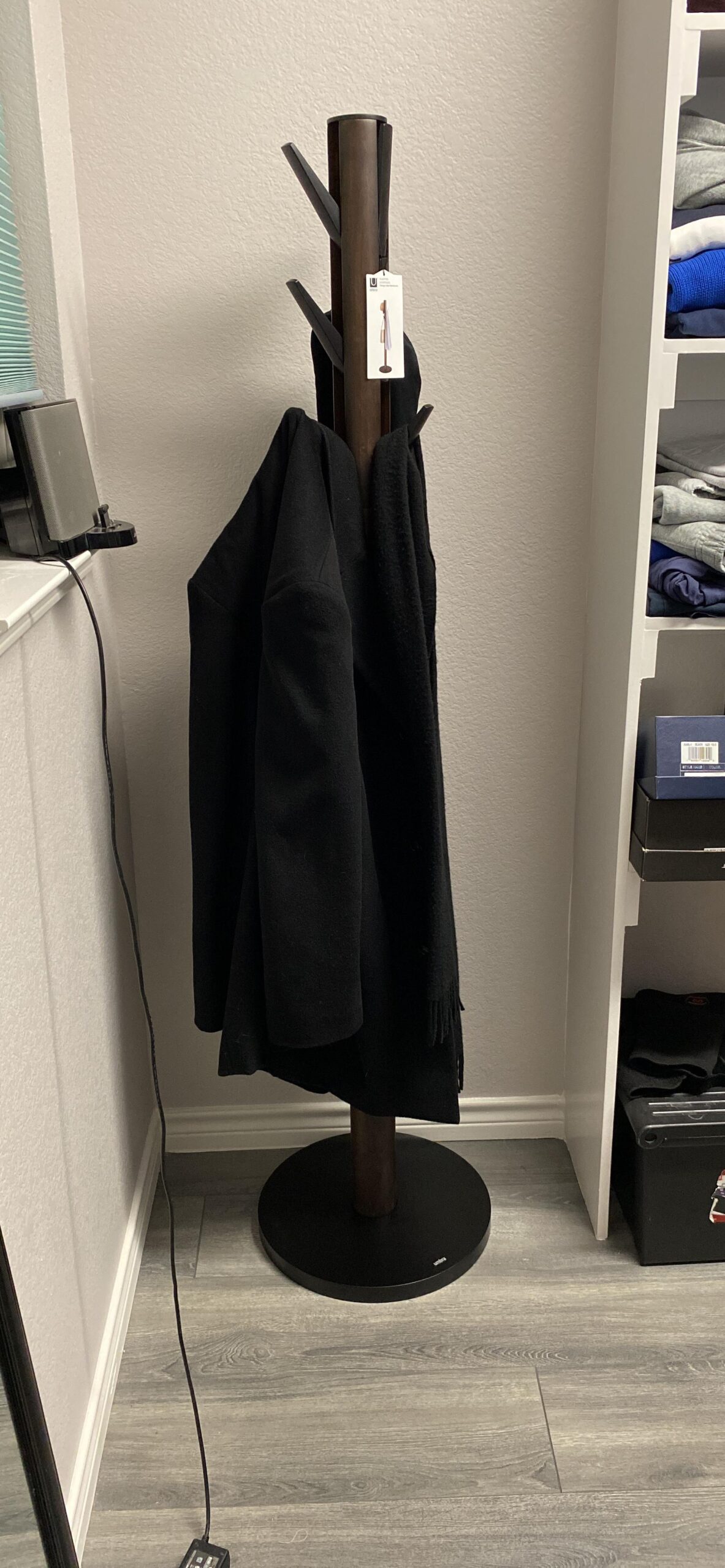Umbra Flapper Coat Rack, Clothing Hanger, Umbrella Holder, and Hat Organizer, Great for Entryway, Black/Walnut (320361-048) customer photo 1