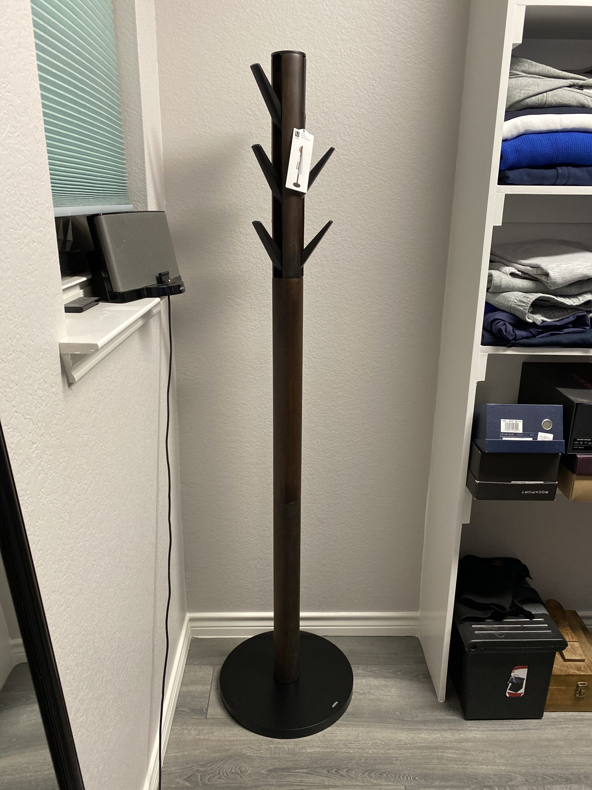 Umbra Flapper Coat Rack, Clothing Hanger, Umbrella Holder, and Hat Organizer, Great for Entryway, Black/Walnut (320361-048) customer photo 2