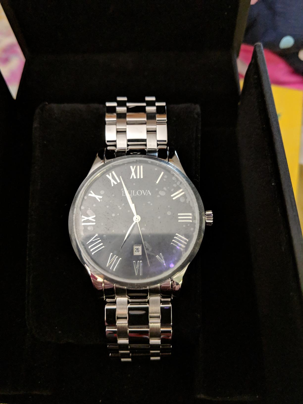 Bulova Men's Classic Stainless Steel 3-Hand Date Calendar Quartz Watch, Grey Dial with Roman Numeral Markers Style: 96B261 customer photo 2