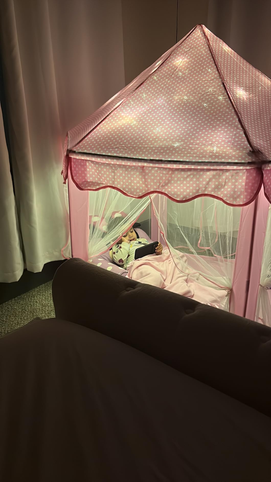 Monobeach Princess Tent Girls Large Playhouse Kids Castle Play Tent with Star Lights Toy for Children Indoor and Outdoor Games, 55'' x 53'' customer photo 1