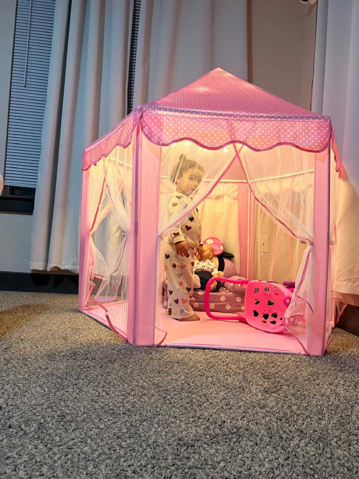 Monobeach Princess Tent Girls Large Playhouse Kids Castle Play Tent with Star Lights Toy for Children Indoor and Outdoor Games, 55'' x 53'' customer photo 2