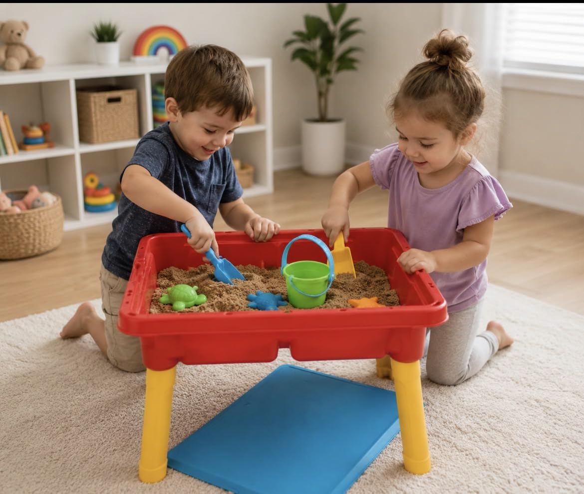 Toddler Sensory Kids Table with Lid | Sensory Bin | Kidoozie | Mega Block Compatible Lid | Indoor Outdoor Use, Red customer photo 1