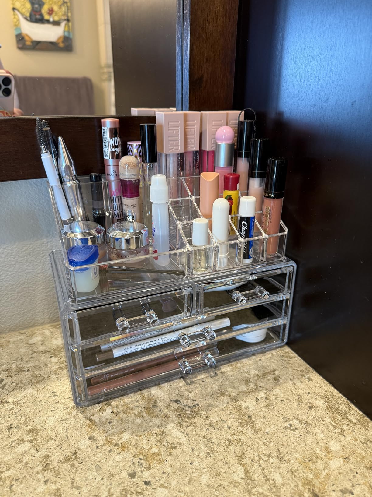 Masirs Clear Makeup Organizer - 16-Compartment Cosmetic and Jewelry Holder with 4 Drawers - Vanity Storage Box for Makeup, Skincare, Accessories, and Jewelry Display customer photo 2