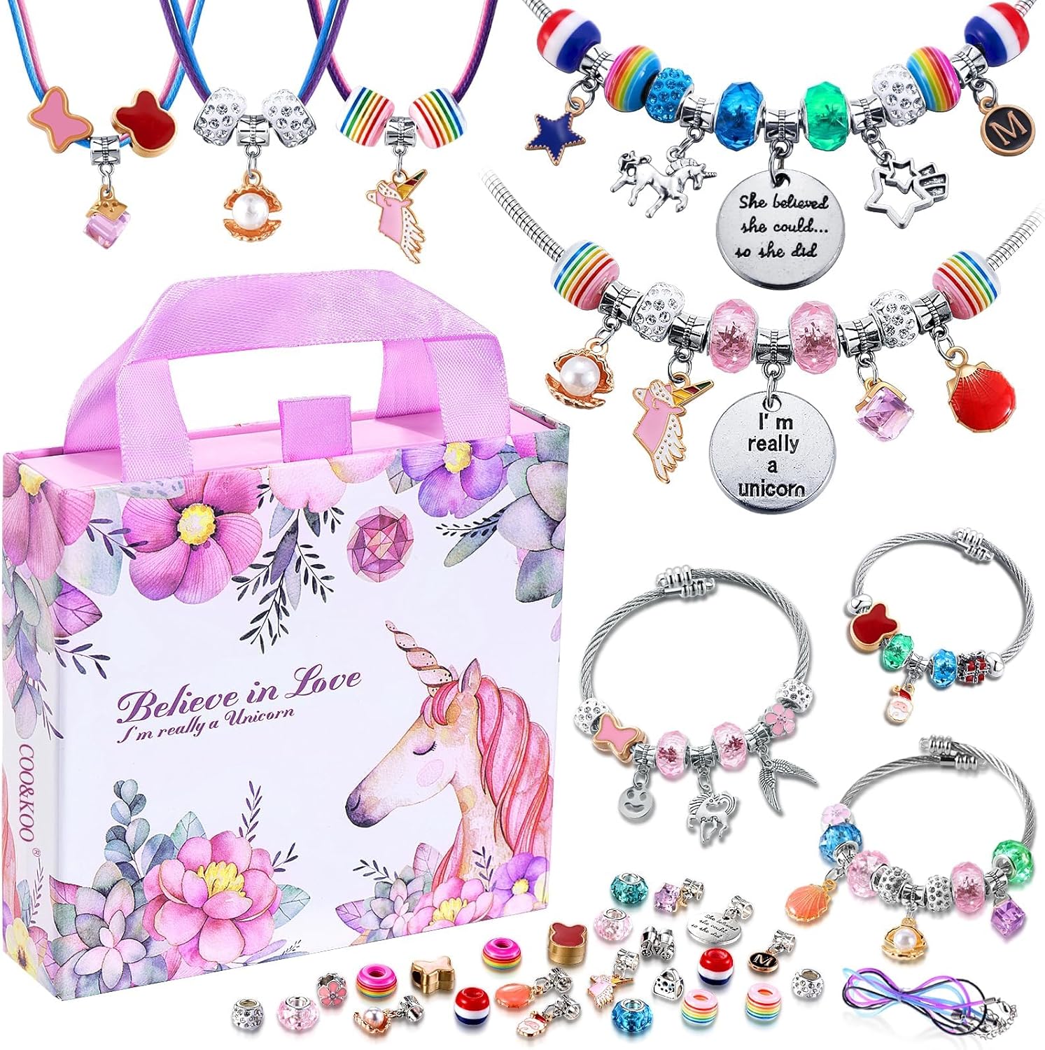 COO&KOO Charm Bracelet Making Kit, A Unicorn Girls Toy that Inspires Creativity and Imagination, Crafts for Girls Ages 8-12 with Jewelry Making Kit Perfect Gifts for 6 7 8 9 10 Girl Self-Expression! customer photo 1