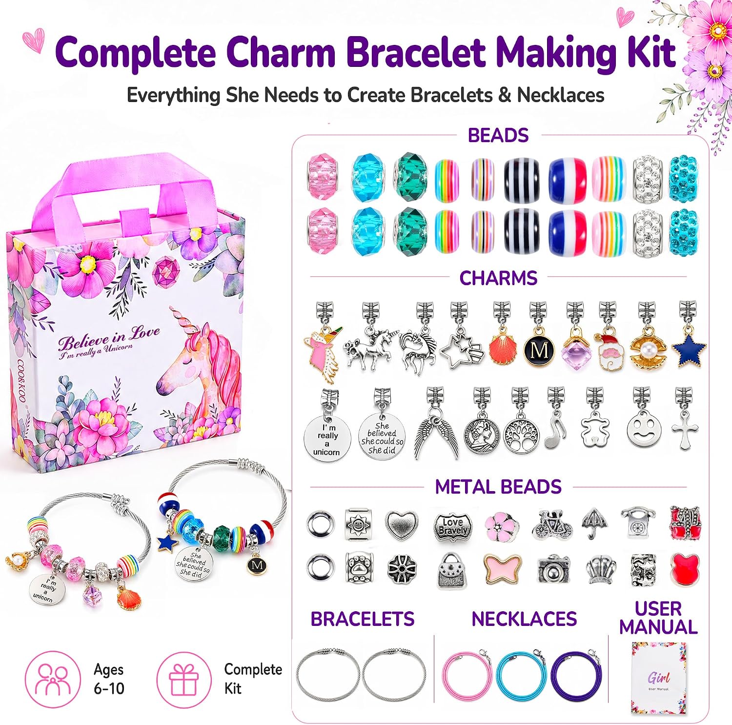 COO&KOO Charm Bracelet Making Kit, A Unicorn Girls Toy that Inspires Creativity and Imagination, Crafts for Girls Ages 8-12 with Jewelry Making Kit Perfect Gifts for 6 7 8 9 10 Girl Self-Expression! customer photo 2