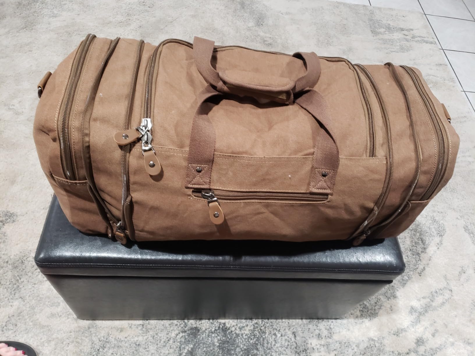 Gonex Canvas Duffle Bag, Expandable 60L Travel Overnight Weekender Bag | Multiple Pockets, Carry-On Size, Durable Zippers, Detachable Strap, for Men & Women, Gray customer photo 2