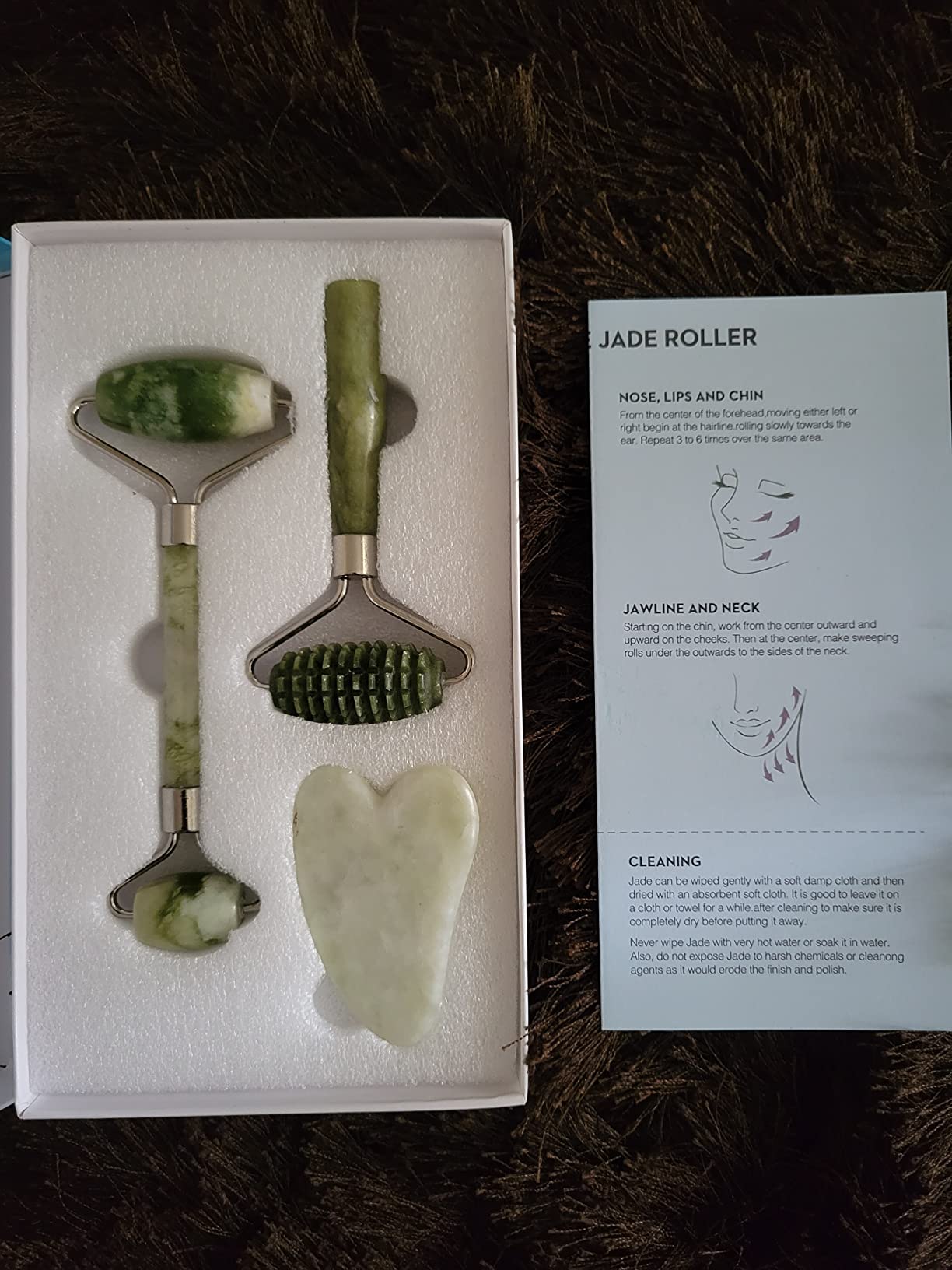 kimkoo Jade Roller and Gua Sha for Face-3 in 1 Kit with Facial Massager Tool, 100% Real Natural Jade Stone Anti Aging, Face Beauty Set for Eye Anti-Wrinkle customer photo 1