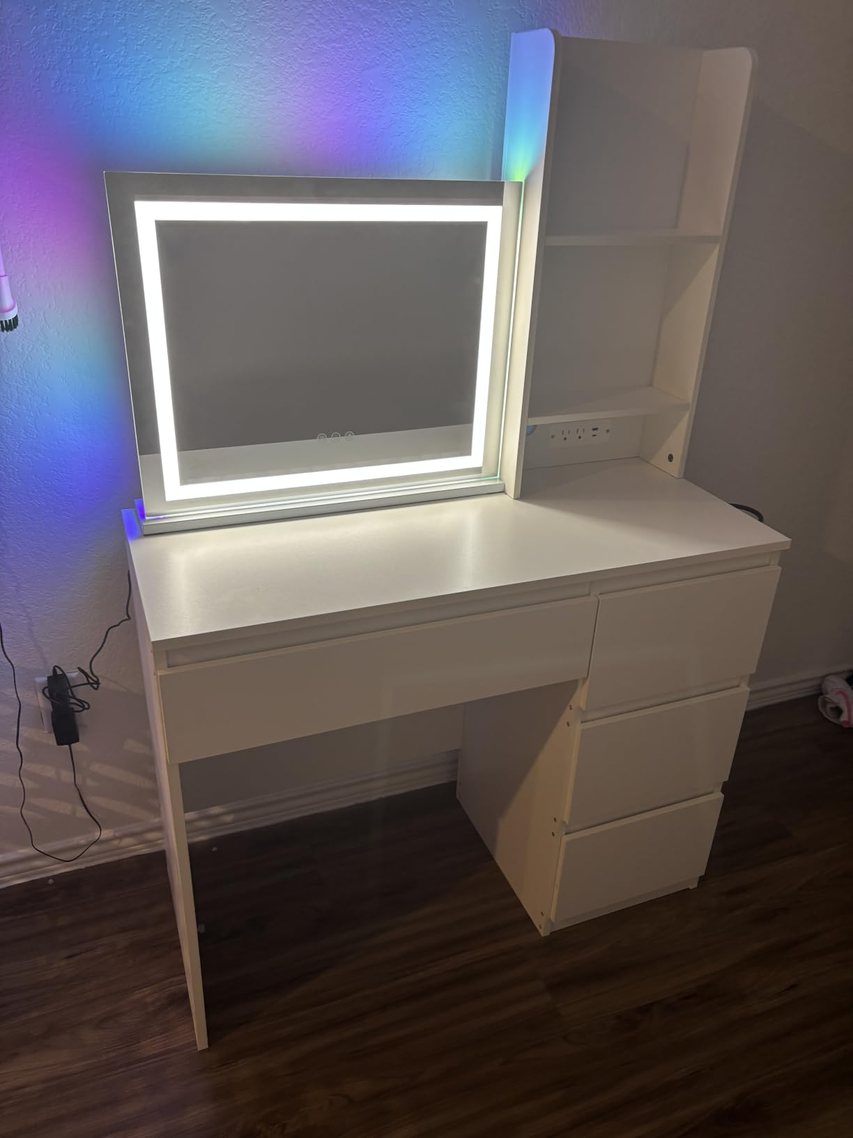 FENCHILIN Vanity Mirror with Lights, 19''x12'' Makeup Hollywood Mirror for Desk with 12 Bulbs Light Smart Touch Control 3 Colors Dimmable Detachable 10X Magnification Tabletop 360 Rotation customer photo 1
