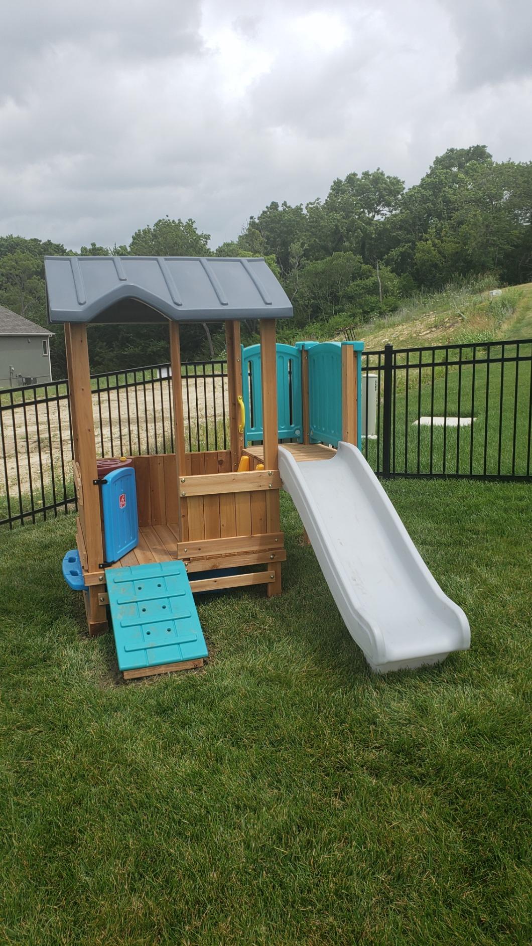 Step2 Woodland Adventure Playhouse & Slide, Kids Outdoor Playset, Backyard Playground Set, Swings, Storage Drawer, Made of Wood & Durable Plastic, Outside Jungle Gym, for Children 3-8 Years Old customer photo 1