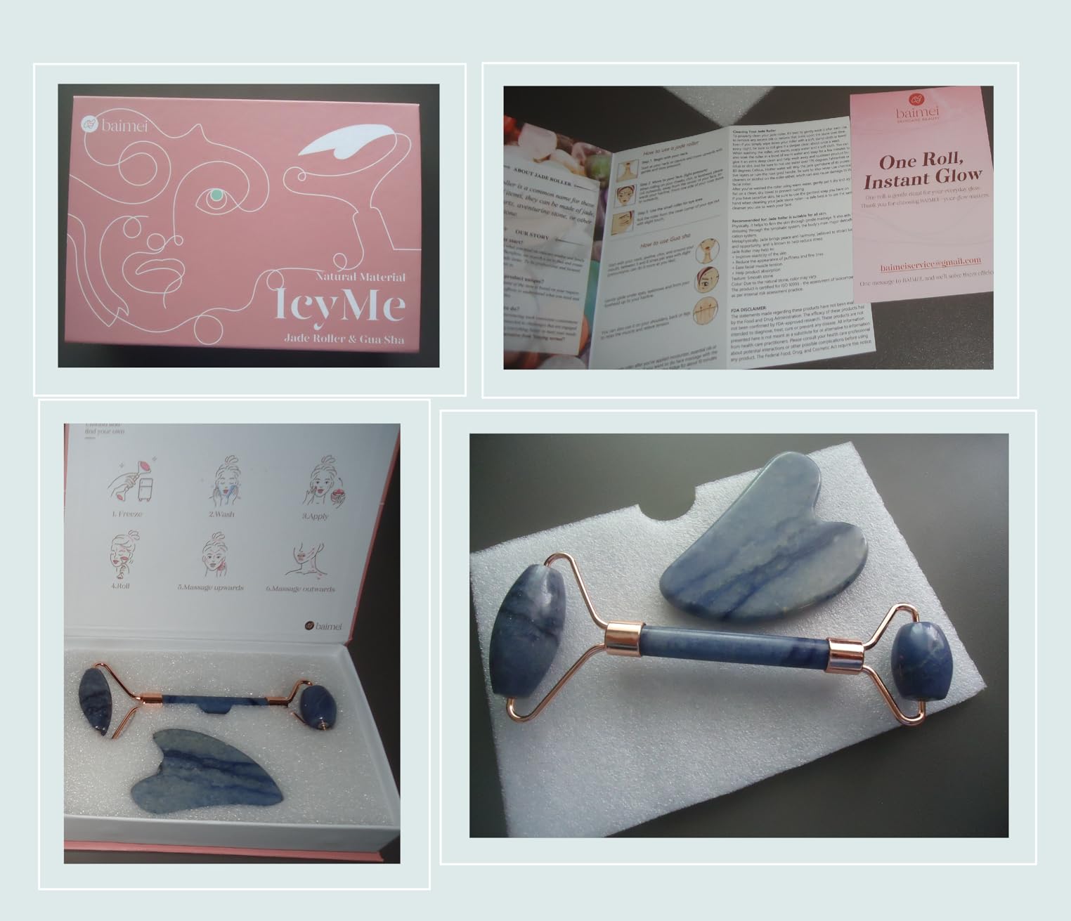 BAIMEI IcyMe Rose Quartz Roller & Gua Sha Set, Cooling Face Roller for Depuffing & Lymphatic Massage, Sculpting Tool for Face, Eyes & Neck customer photo 1