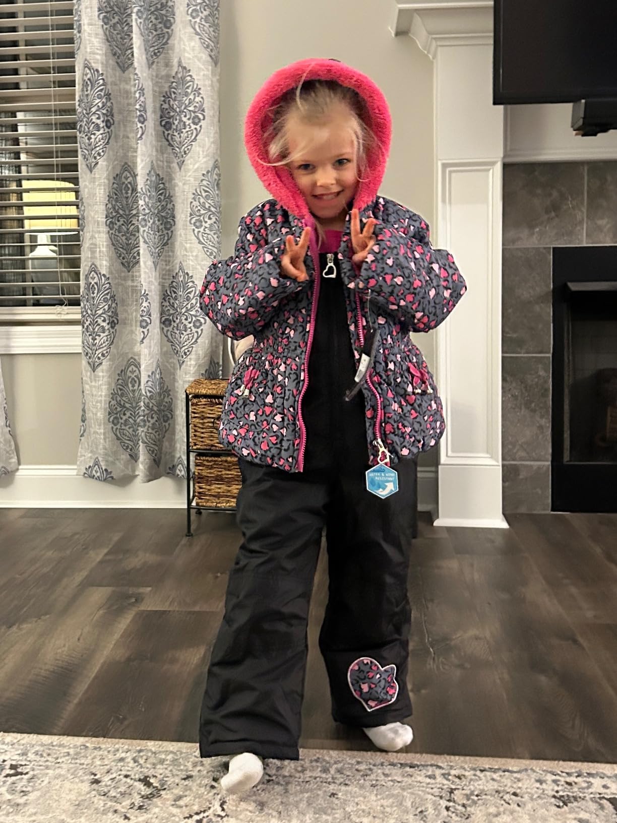 Girls Bib Snow Pants and Ski Jacket Water-resistant Snowsuit for Kids Winter Hooded Jacket customer photo 1