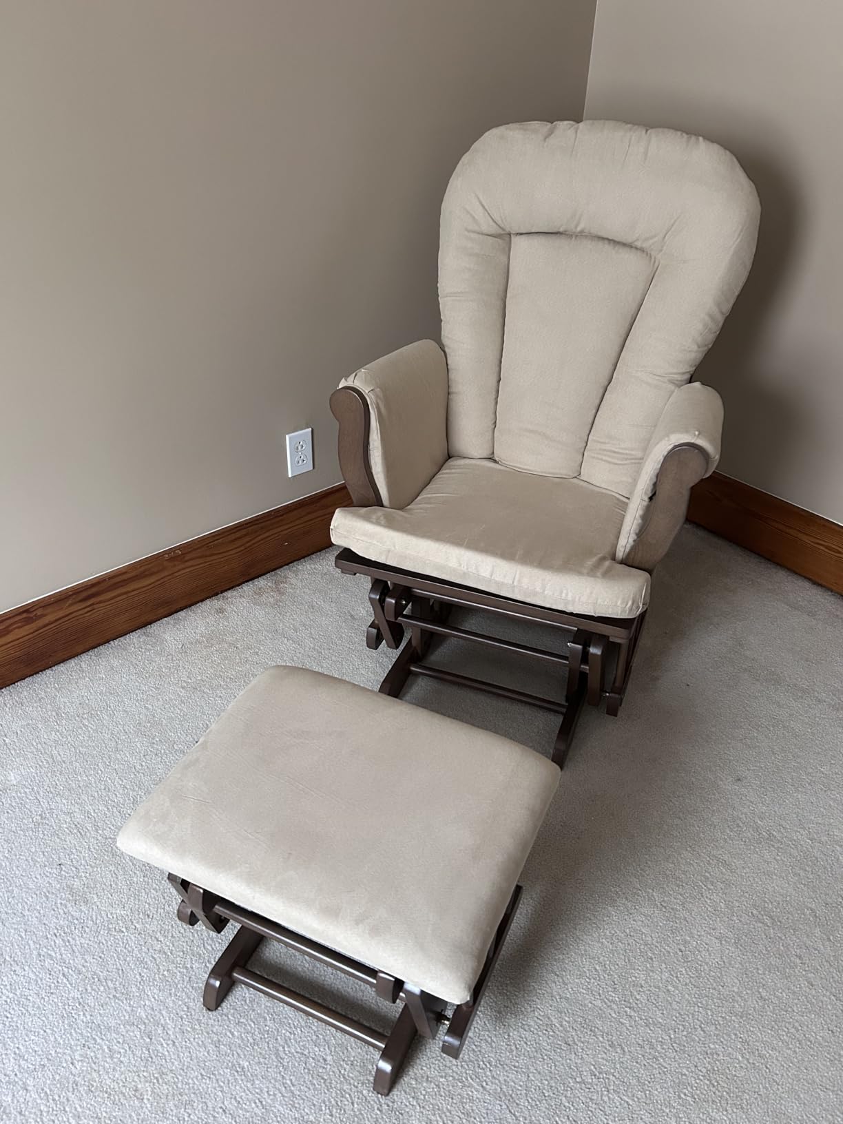 Child Craft Cozy Glider Rocker and Ottoman Set, Smooth Quiet Gliding Motion, Padded Cushion with Convenient Storage Pockets, Solid Wood Base & Frame (Dapper Gray with Light Gray Cushion) customer photo 1