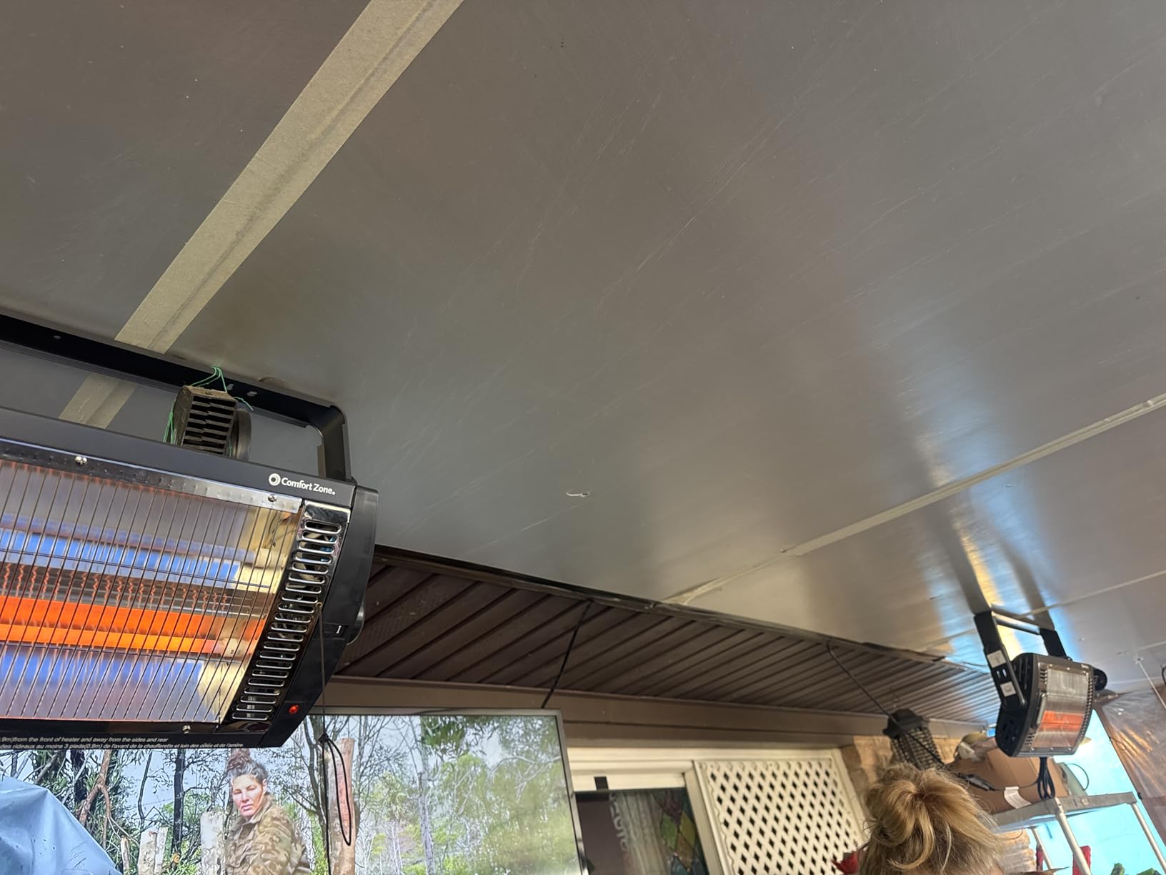 Comfort Zone 1500W Ceiling Mounted Dual Quartz Radiant Heater - Infrared Workshop Heater with 90 Degree Adjustable Tilt, Built-in Halogen Light and Pull String Control customer photo 1
